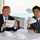 US President Donald J. Trump (L) and Japanese Prime Minister Shinzo Abe (R) pose after they signed hats reading 'Donald and Shinzo, Make Alliance Even Greater' at the Kasumigaseki Country Club in Kawagoe, Japan, 05 November 2017. Trump's visit to Japan is the first stop of his 12-day tour of Asia. After Japan, Trump will visit South Korea, China, Vietnam and the Philippines.